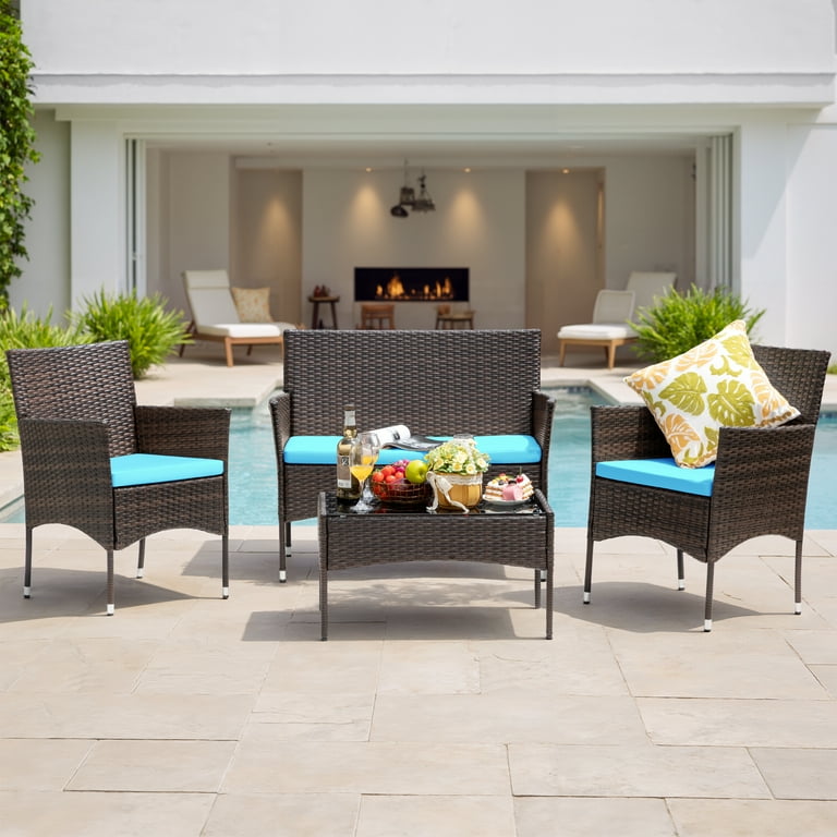 Lacoo 4-Piece Steel Frame PE Rattan Wicker Outdoor Patio Furniture