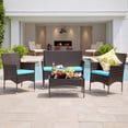 thumbnail image 1 of Lacoo 4 Piece Outdoor Patio Furniture PE Rattan Wicker Table and Chairs Set with Cushions, Blue, 1 of 7