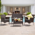 thumbnail image 1 of Lacoo 4 Pieces Outdoor Brown PE Rattan Wicker Table and Chairs Set Balcony Tempered Glass,Gray, 1 of 8