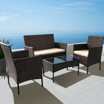 Lacoo 4 Pieces Outdoor Patio Furniture Sets Rattan Chair Wicker Set for Backyard Porch Garden Poolside Balcony
