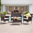 thumbnail image 1 of Lacoo 4 Pieces Patio Furniture Set Outdoor Conversation Wicker Rattan Chairs Seating with Cushion and Glass Table Weather-Resistant for Garden Backyard Porch, Brown, 1 of 8
