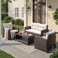 thumbnail image 1 of Lacoo 4 Pieces Patio Furniture Set Outdoor Sectional Sofa Conversation Set with Coffee Table for Balcony Porch Deck Backyard, 1 of 8