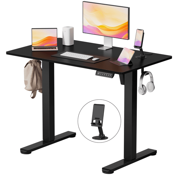 Lacoo 40" x 24" Sit to Stand Desk Height Adjustable Standing Desk Electric Stand up Table with Phone Stand, Black
