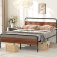 thumbnail image 1 of Lacoo 41 Inch Metal and Wood Platform Bed Frame, No Box Spring Needed, Metal Slat Support, Easy Assembly, Chestnut Brown, Queen, 1 of 6