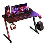 Lacoo 44" X 23.6" Gaming Desk Z Shape Office Computer Desk Carbon Fiber Desktop with Headphone Hook, Black