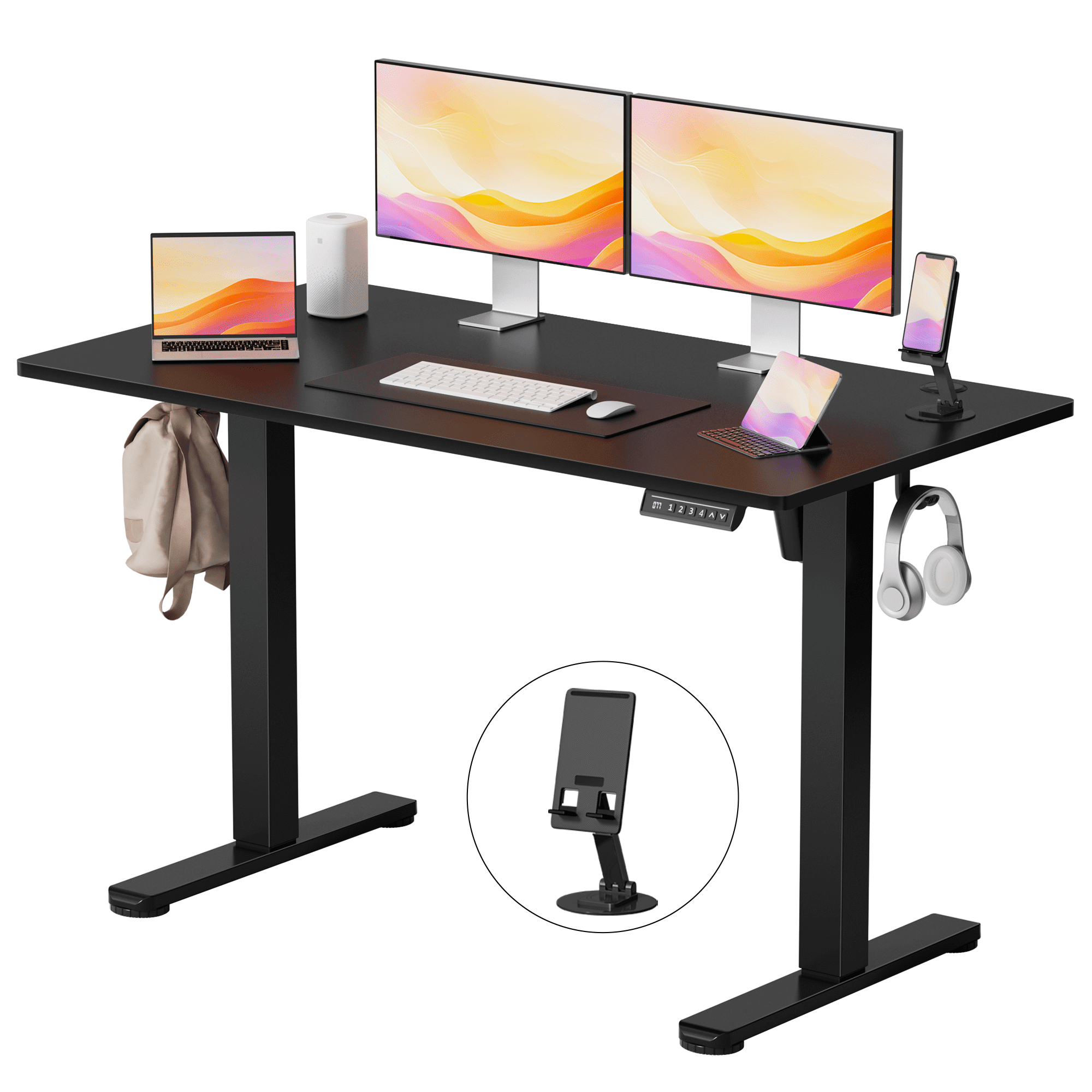 Lacoo 45" x 24" Sit to Stand Desk Height Adjustable Standing Desk Electric Stand up Table with Phone Stand, Black