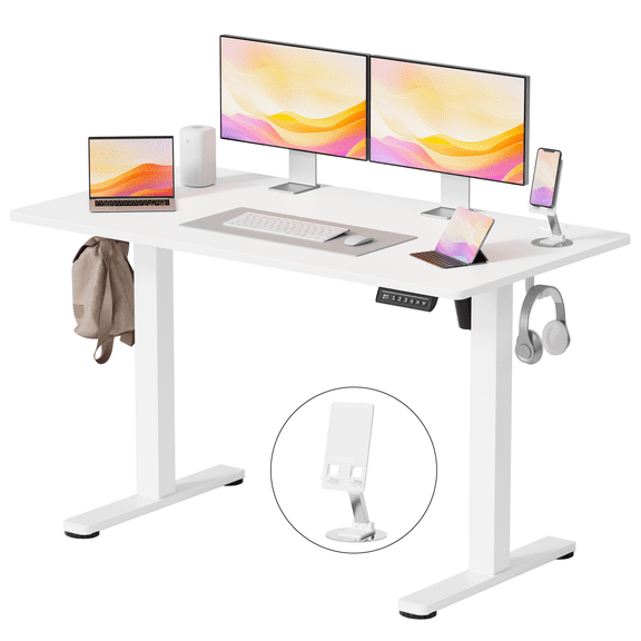 Lacoo 45" x 24" Sit to Stand Desk Height Adjustable Standing Desk Electric Stand up Table with Phone Stand, White