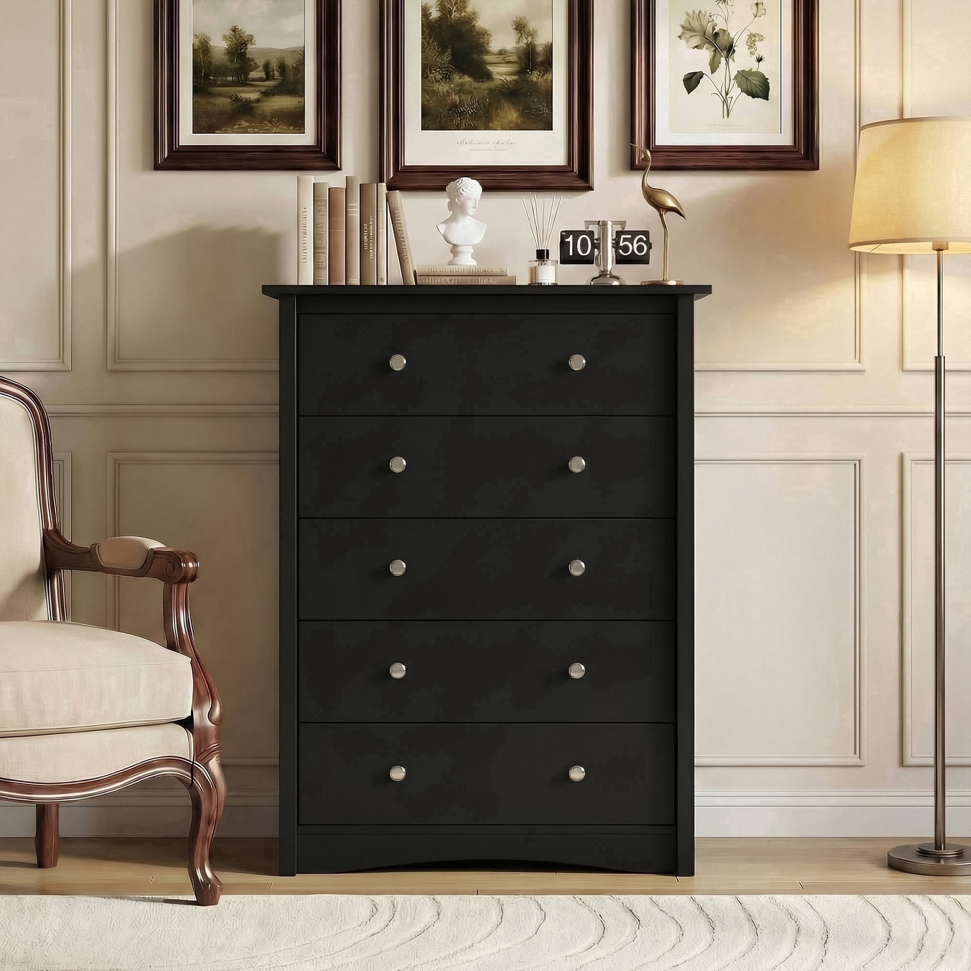 black wood dresser tall Cameo 33" Fluted Black Wood 4-Drawer Tall Dresser