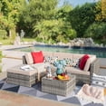 thumbnail image 1 of Lacoo 5 Pieces Patio Sectional Sofa Sets All-Weather PE Rattan Conversation Sets With Glass Table Gray, 4, 1 of 3