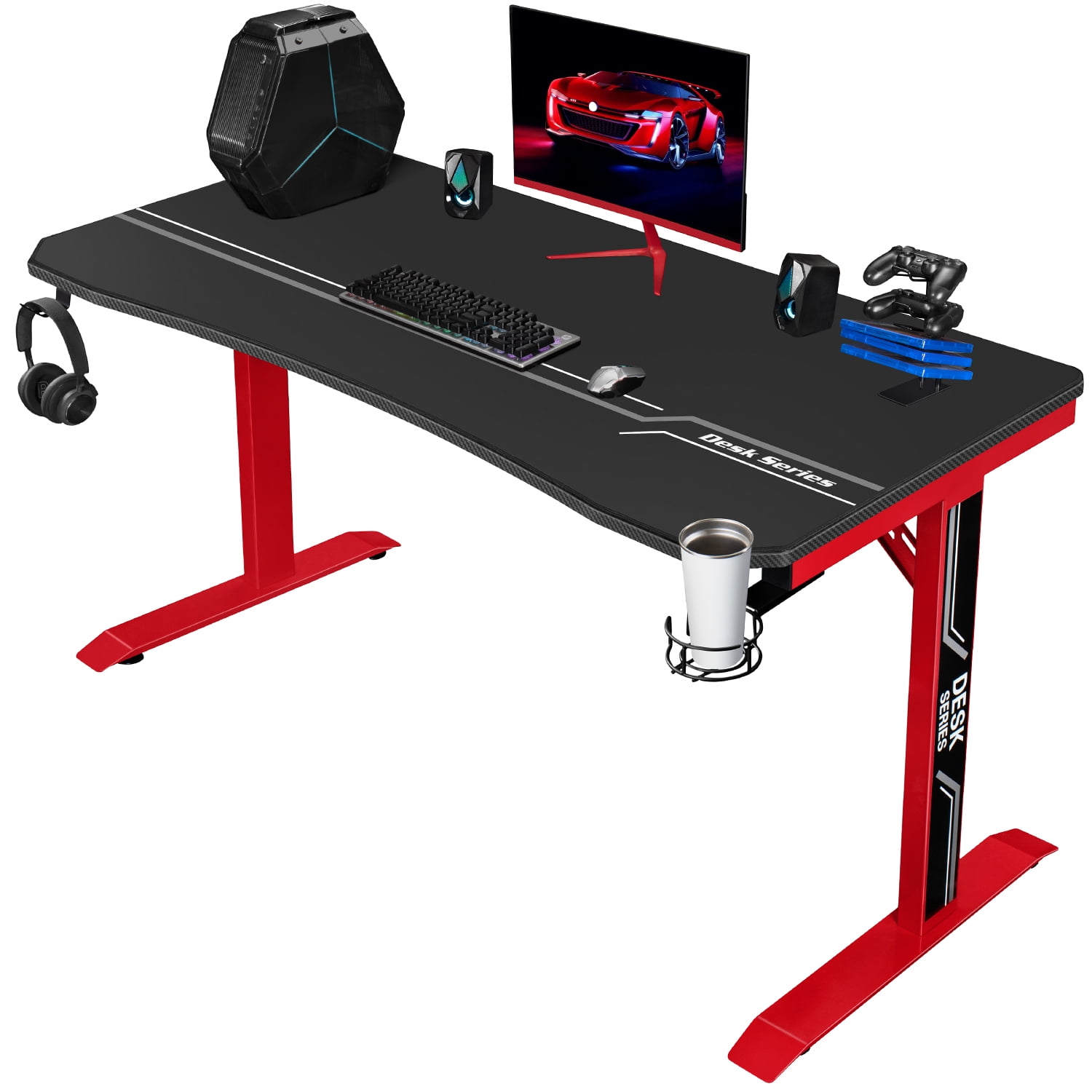 Walnew 55 inches Widen T-Shape Frame Gaming Computer Desk PC