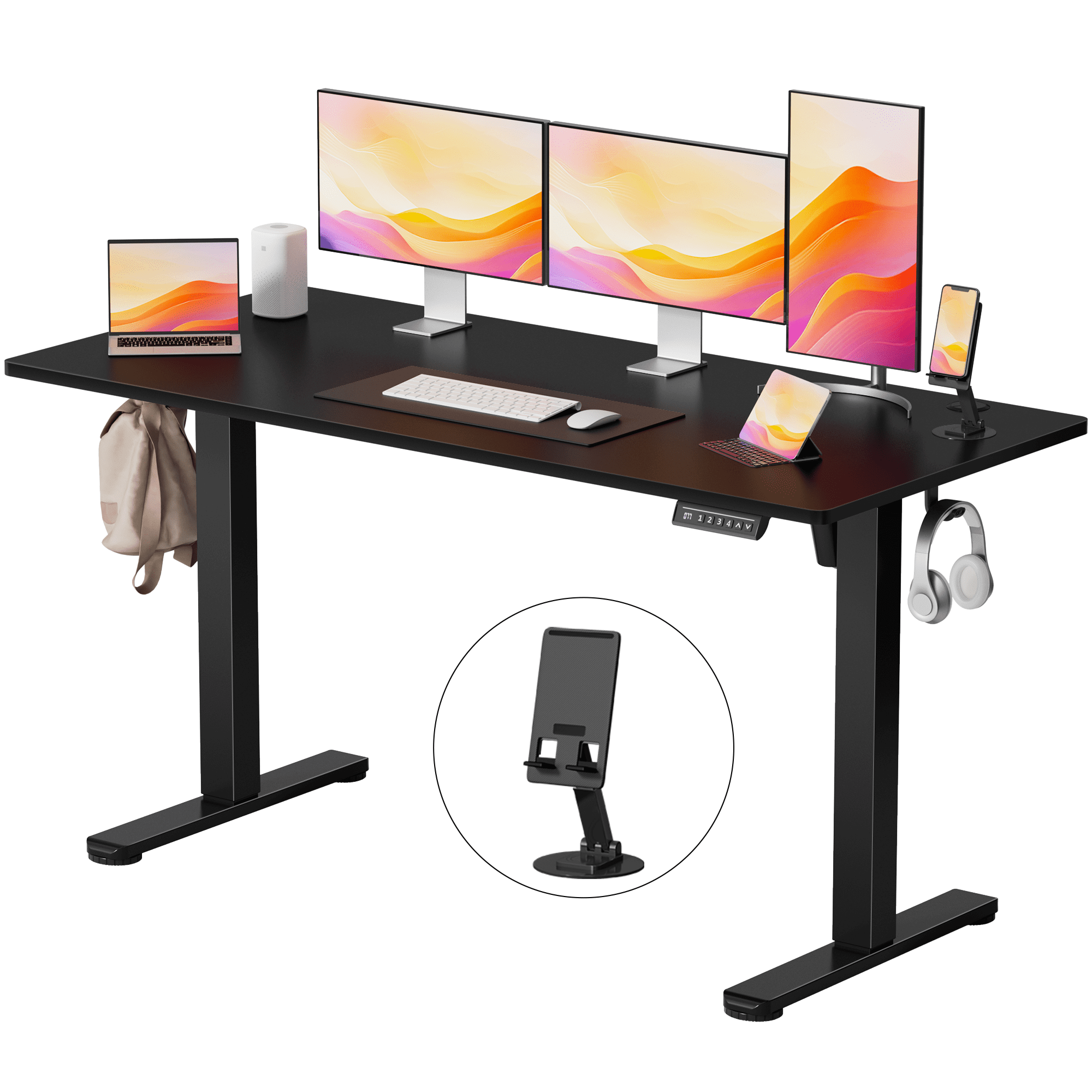 Lacoo 55" x 24" Sit to Stand Desk Height Adjustable Standing Desk Electric Stand up Table with Phone Stand, Black