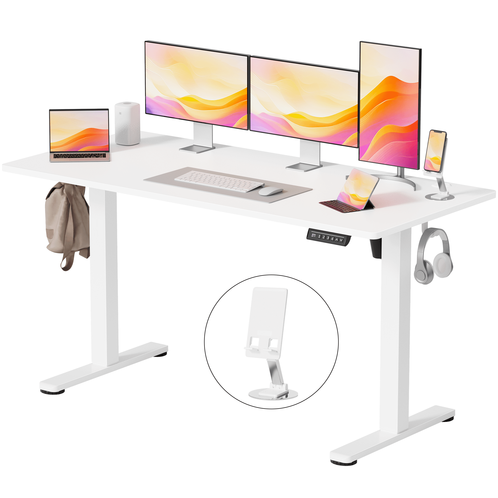 Lacoo 55" x 24" Sit to Stand Desk Height Adjustable Standing Desk Electric Stand up Table with Phone Stand, White