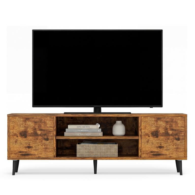 Lacoo 58'' TV Stands for TVs up to 65'', Entertainment Center with 2 Storage Cabinets & Adjustable Shelves, TV Media Console Table for Living Room, Brown