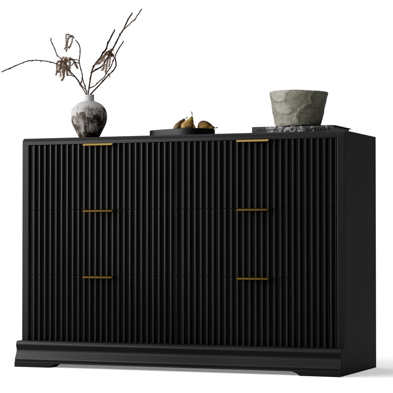 Lacoo 6 Drawer Fluted Dresser, Modern Ribbed Chest of Drawers with Gold Handles, Large Storage Dresser TV Stand for 50" TV