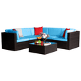 thumbnail image 1 of Lacoo 6 Pieces Outdoor Furniture Patio Sectional Sofa Sets All Weather PE Rattan Manual Wicker Conversation Set with Washable Cushions and Glass Table Blue, 1 of 7