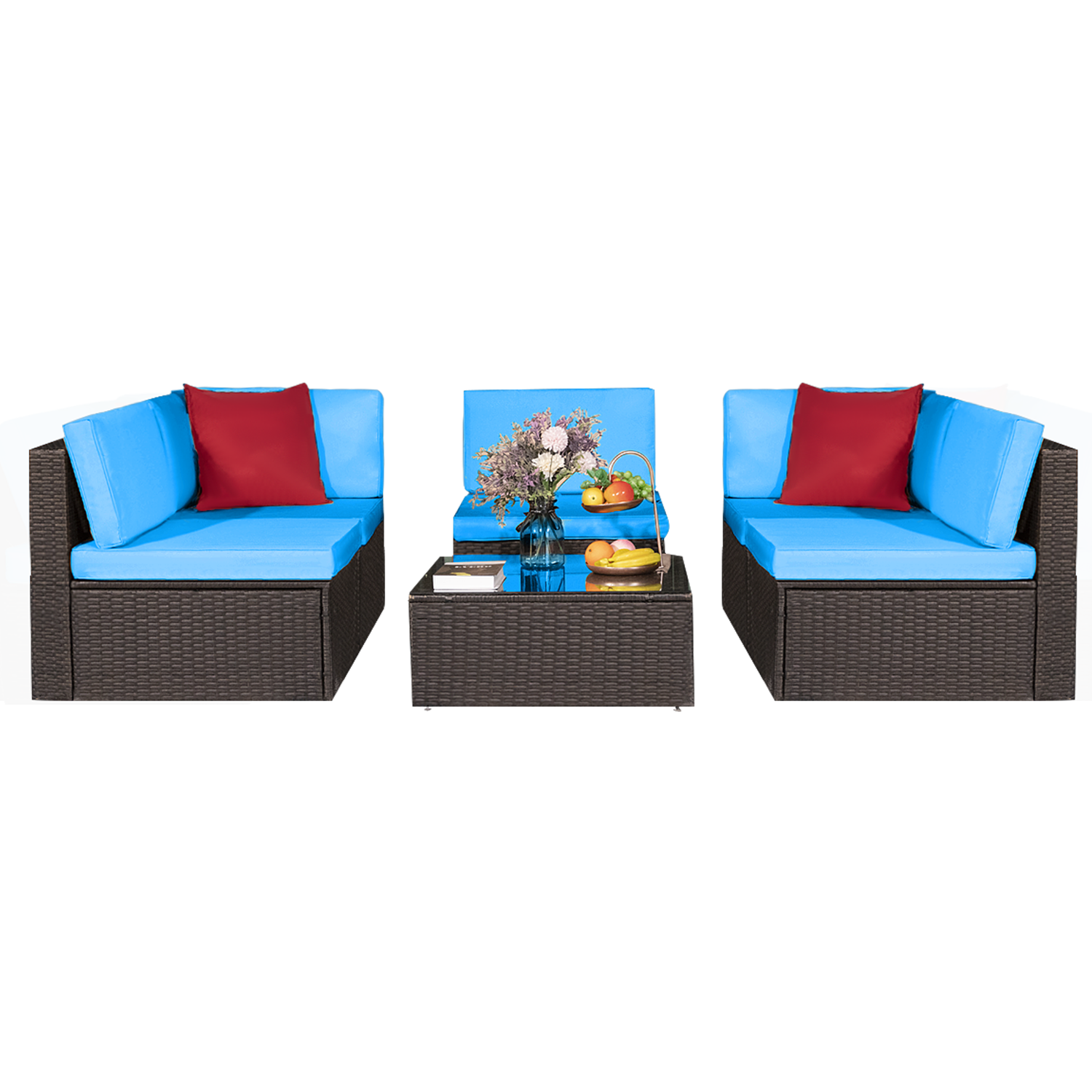 Lacoo 6 Pieces Outdoor Indoor Sectional Sofa Set PE Wicker Rattan Sectional Seating Group with Cushions Blue - image 1 of 8