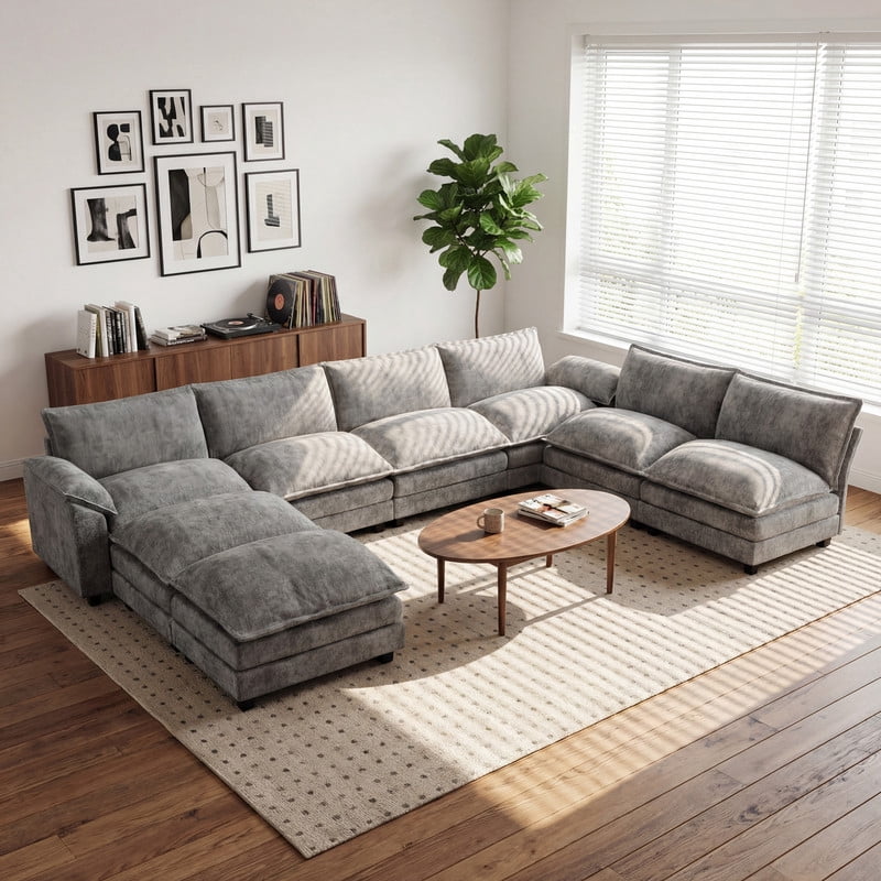 Lacoo 6-Seat Cloud Couch Extremely Flexible Combination Sectional with Reversible Chair & Movable Footrest, Gray