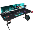 thumbnail image 1 of Lacoo 63 Inches Gaming Desk Y-Shaped Metal Frame Gaming Desk with Cup Holder and Headphone Hook, Black, 1 of 7