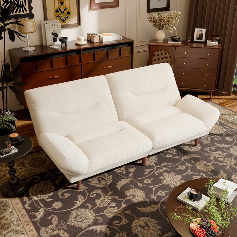 Lacoo 65"W Convertible Futon Sofa Bed with Five-level Adjustable Armrests,Corduroy Beige