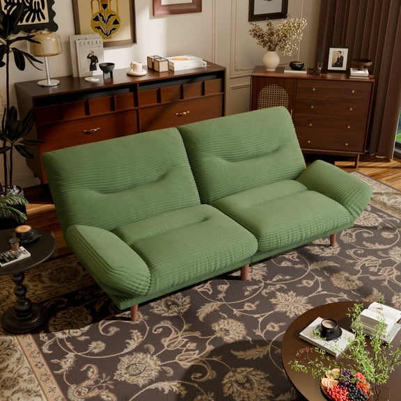 Lacoo 65"W Convertible Futon Sofa Bed with Five-level Adjustable Armrests,Corduroy Green