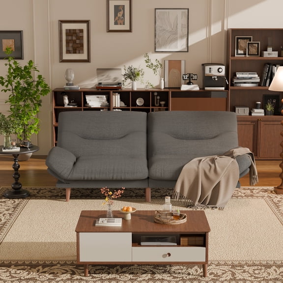 Lacoo 65"W Convertible Futon Sofa Bed with Five-level Adjustable Armrests,Fabric Dark Gray