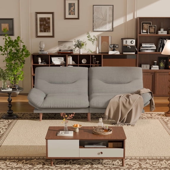 Lacoo 65"W Convertible Futon Sofa Bed with Five-level Adjustable Armrests,Fabric Light Gray