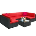 thumbnail image 1 of Lacoo 7 Pieces Patio Conversation Sets Outdoor Sectional Sofa Set PE Wicker Rattan Sectional Seating Group with Cushions and Glass Table, Red, 1 of 7