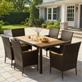 thumbnail image 1 of Lacoo 7 Pieces Patio Dining Sets, Acacia Wood Outdoor Table and Chairs with Curved Armrest and Beige Cushions, Brown, 1 of 7