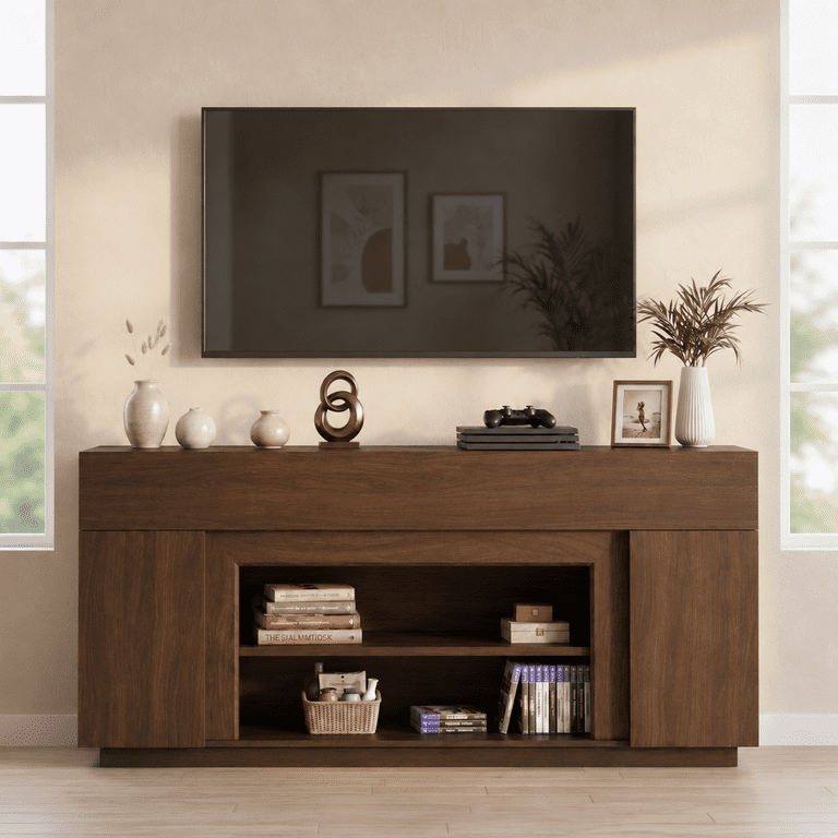Lacoo 70-Inch TV Stand for 55-80 Inch TVs, Modern Entertainment Center with Storage Cabinets and Adjustable Shelves, Media Console for Living Room, Walnut