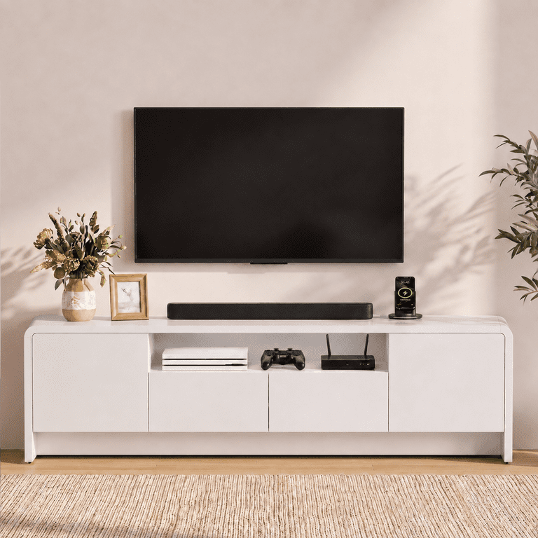 Lacoo 70 Inch TV Stand for 55-75 Inch TVs, Entertainment Center with 2 Drawers and Storage Cabinets, Media Console for Living Room , Black