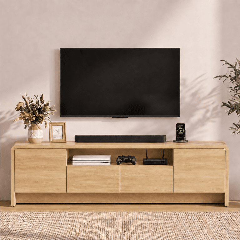 Lacoo 70 Inch TV Stand for 55-75 Inch TVs, Entertainment Center with 2 Drawers and Storage Cabinets, Media Console for Living Room , Natural