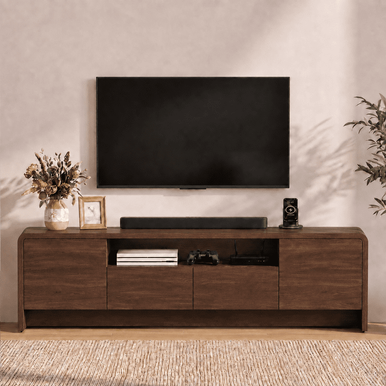 Lacoo 70 Inch TV Stand for 55-75 Inch TVs, Entertainment Center with 2 Drawers and Storage Cabinets, Media Console for Living Room , Walnut