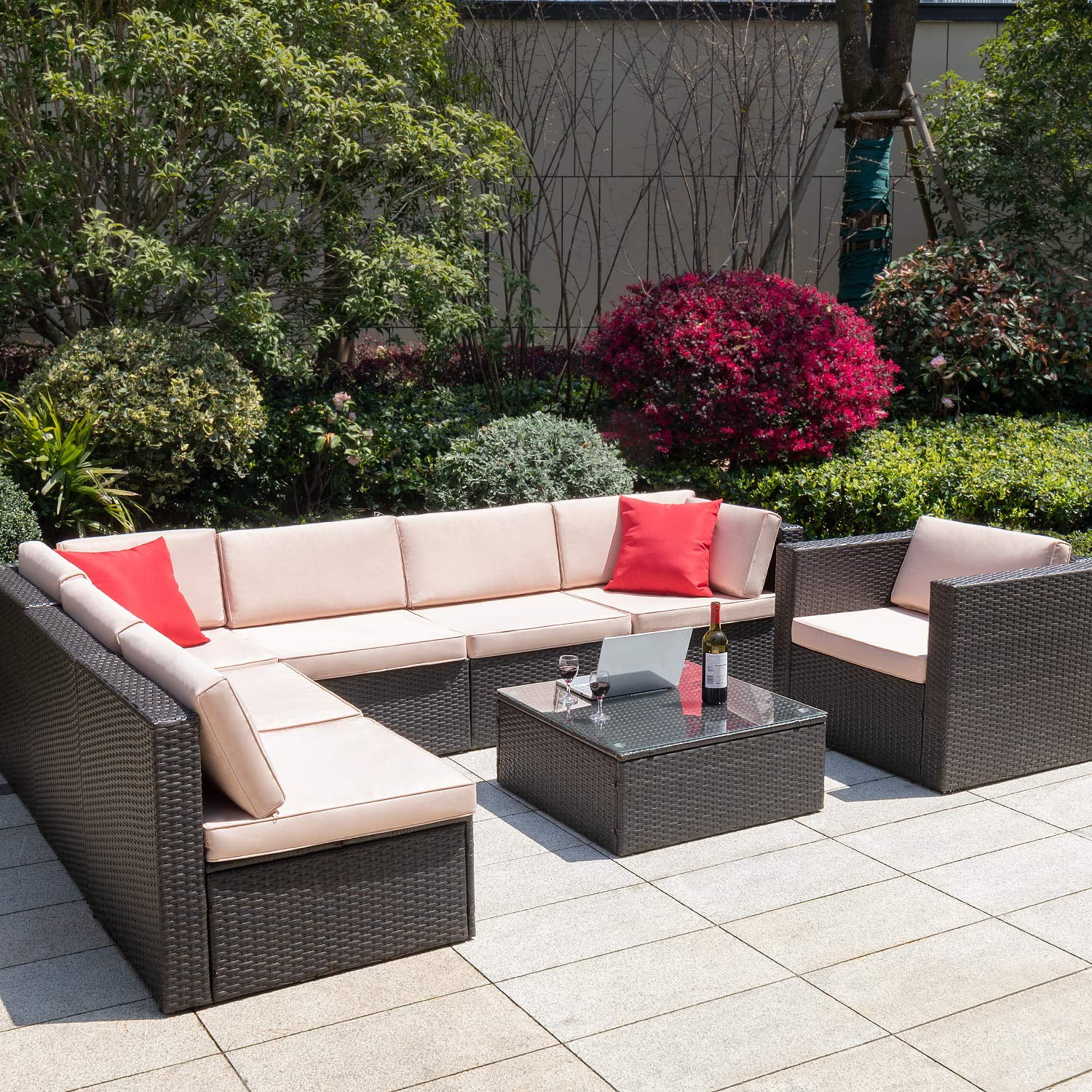 Brown wicker outdoor sale sectional
