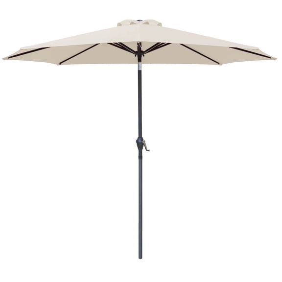 Lacoo 9' Beige Patio Umbrella Outdoor Market Table Umbrella with Push Button Tilt, 8 Sturdy Ribs