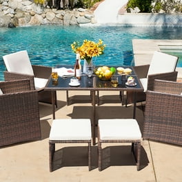 Mainstays Sand Dune Outdoor Patio Dining Set Metal Sling 7 Piece Tan Walmart