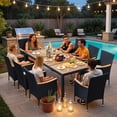 thumbnail image 1 of Lacoo 9 Pieces Patio Furniture Set with Acacia Wood Tabletop and Rattan Chairs, Outdoor Dining Table Set with Comfortable Beige Cushions, Black Wicker, 1 of 7