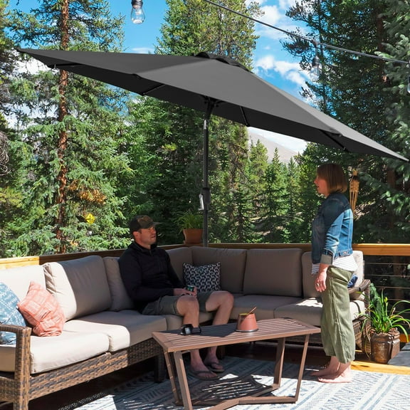 Lacoo 9 ft Patio Umbrella Outdoor Market Shade Steel, Push Tilt and Crank Lift System 8 Ribs, Black