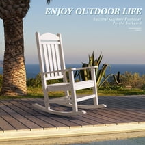 Lacoo Adirondack Rocking Chair All Weather Resistant Resin Outdoor Patio Rocking Chair, White
