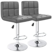 Lacoo Adjustable Armless Swivel Bar Stools with PU Leather, Set of Two in Gray