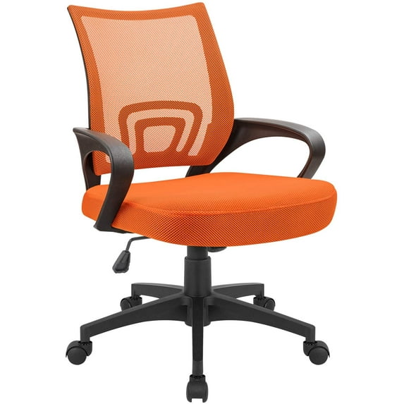 Lacoo Adjustable Mid Back Office Chair Mesh Swivel Desk Chair with Armrests, Orange
