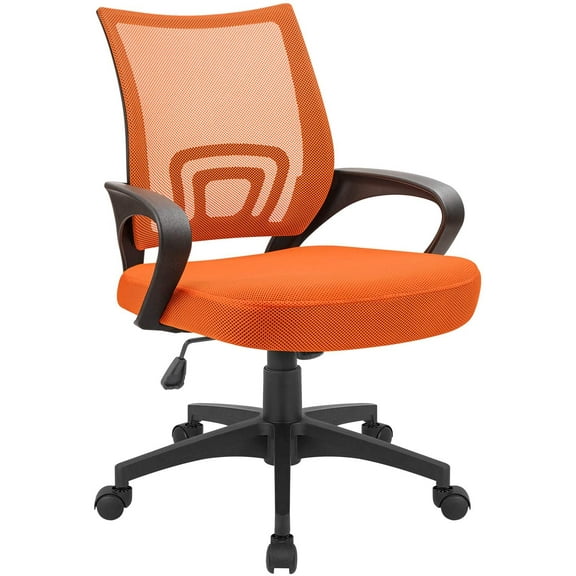 Lacoo Adjustable Mid Back Office Chair Mesh Swivel Desk Chair with Armrests, Orange