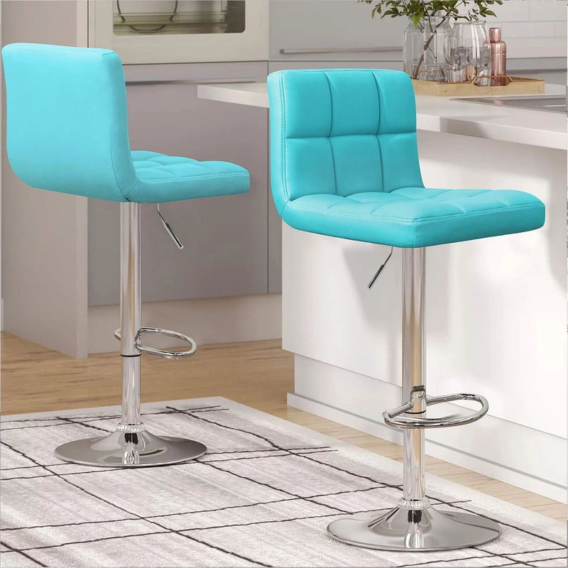 Lacoo Bar Stools Adjustable 360-Degree Swivel PU Leather Barstools with Back Set of 2, Blue