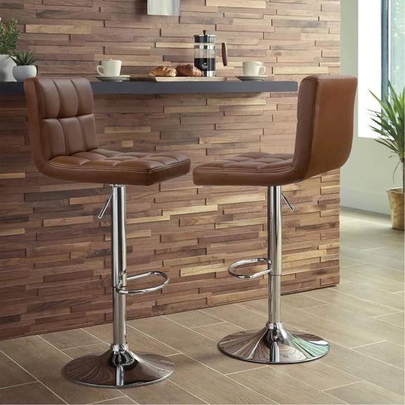 Lacoo Bar Stools Adjustable 360-Degree Swivel PU Leather Barstools with Back Set of 2, Brown