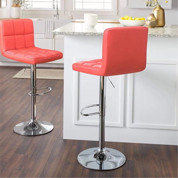 Lacoo Bar Stools Adjustable 360-Degree Swivel PU Leather Barstools with Back Set of 2, Red