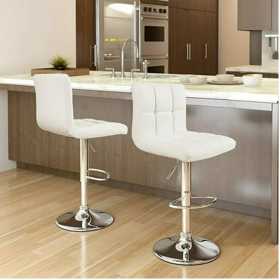 Lacoo Bar Stools Adjustable 360-Degree Swivel PU Leather Barstools with Back Set of 2, White