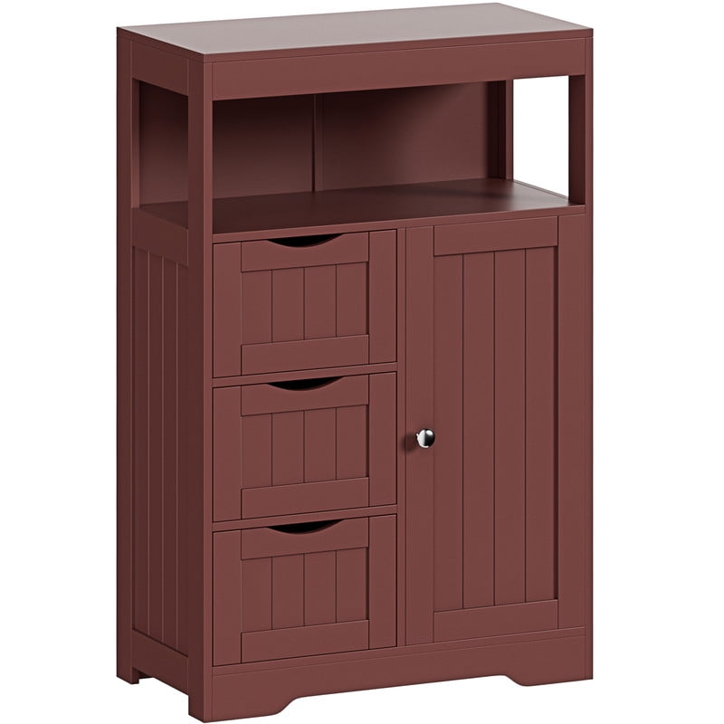 Lacoo Bathroom Floor Cabinet Wooden Storage Organizer with 1 Door, 3 Drawers & Adjustable Shelf Storage Cabinet for Kitchen Living Room Bathroom, Brown