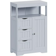 Lacoo Bathroom Floor Cabinet Wooden Storage Organizer with 1 Door, 3 Drawers & Adjustable Shelf Storage Cabinet for Kitchen Living Room Bathroom, Gray