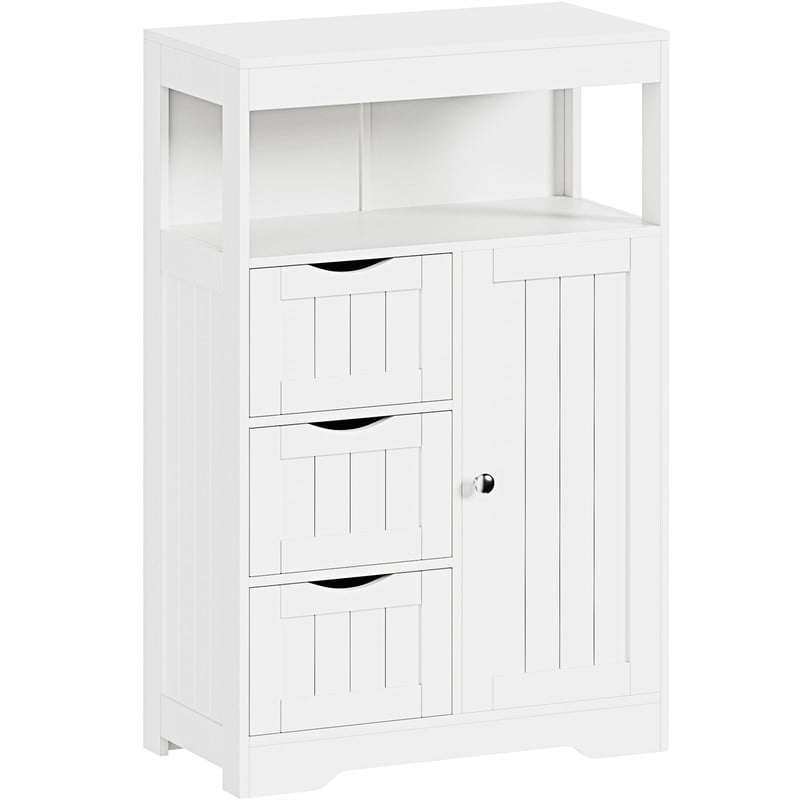 Lacoo Bathroom Cabinet Wooden Storage Organizer with 1 Door, 3 Drawers & Adjustable Shelf Storage Cabinet for Kitchen Living Room Bathroom, White