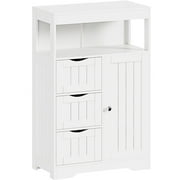 Lacoo Bathroom Floor Cabinet Wooden Storage Organizer with 1 Door, 3 Drawers & Adjustable Shelf Storage Cabinet for Kitchen Living Room Bathroom, White