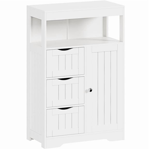 Lacoo Bathroom Cabinet Wooden Storage Organizer with 1 Door, 3 Drawers & Adjustable Shelf Storage Cabinet for Kitchen Living Room Bathroom, White